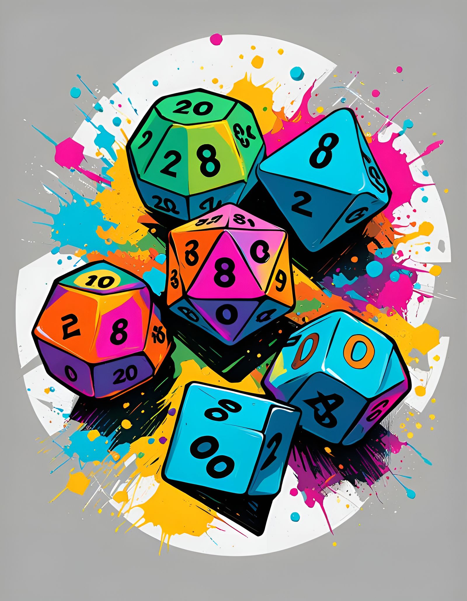 Pop Art D20 Dice Leaping from Board Game