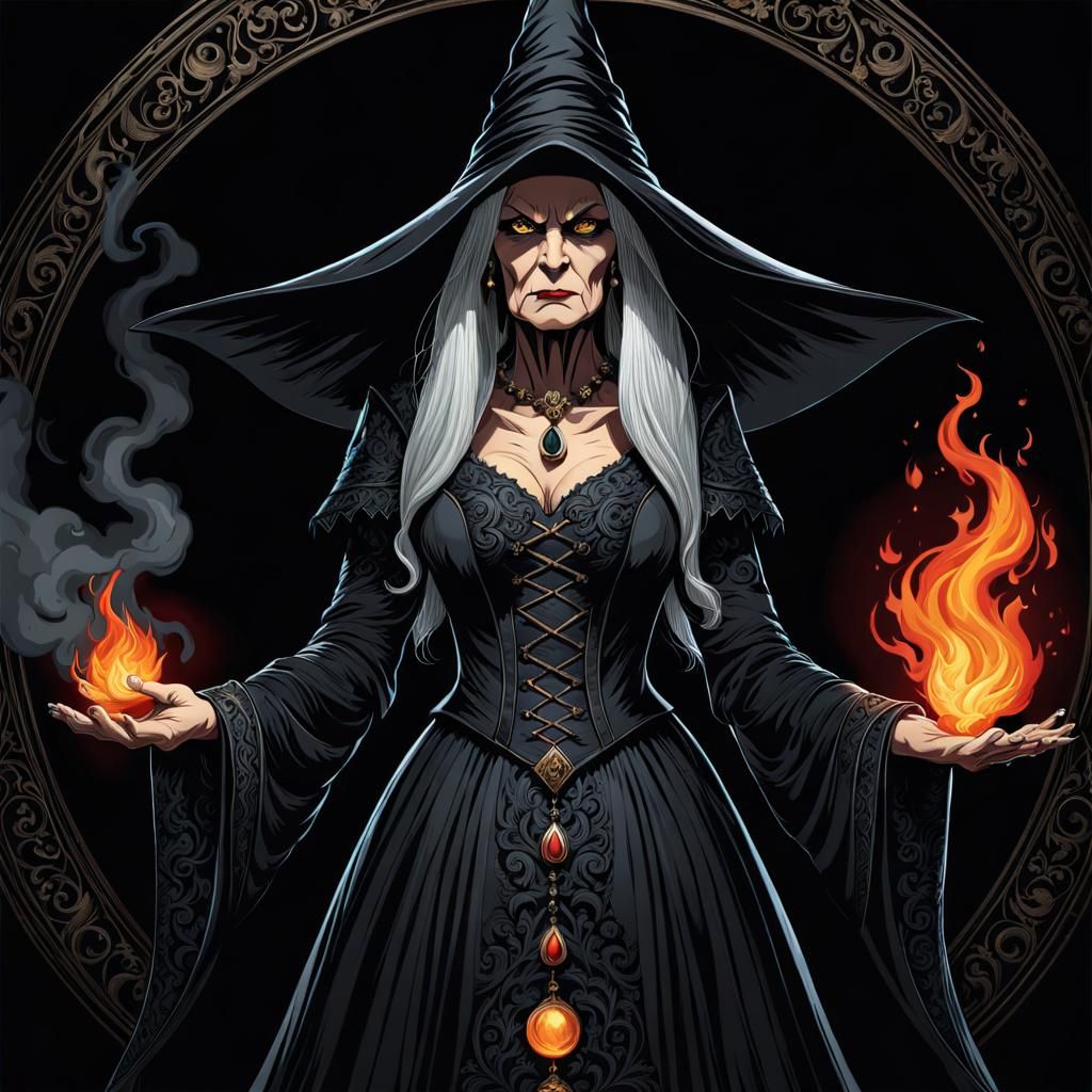Detailed Illustration of an Evil Witch in a Nightmare