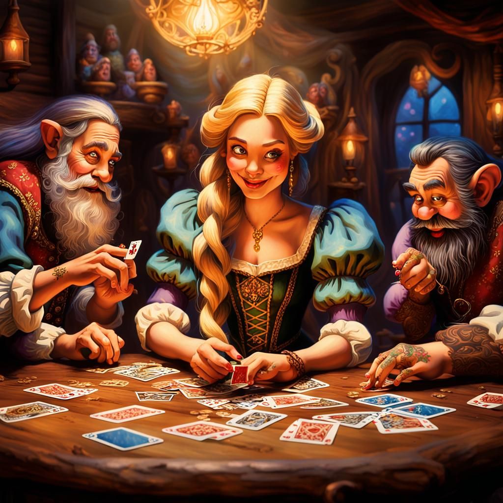 Rapunzel and Dwarfs Card Game: Oil Painting