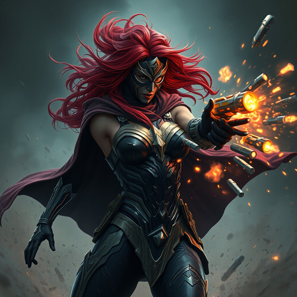 Warrior Woman in Black Suit with Gadgets: Fantasy Art