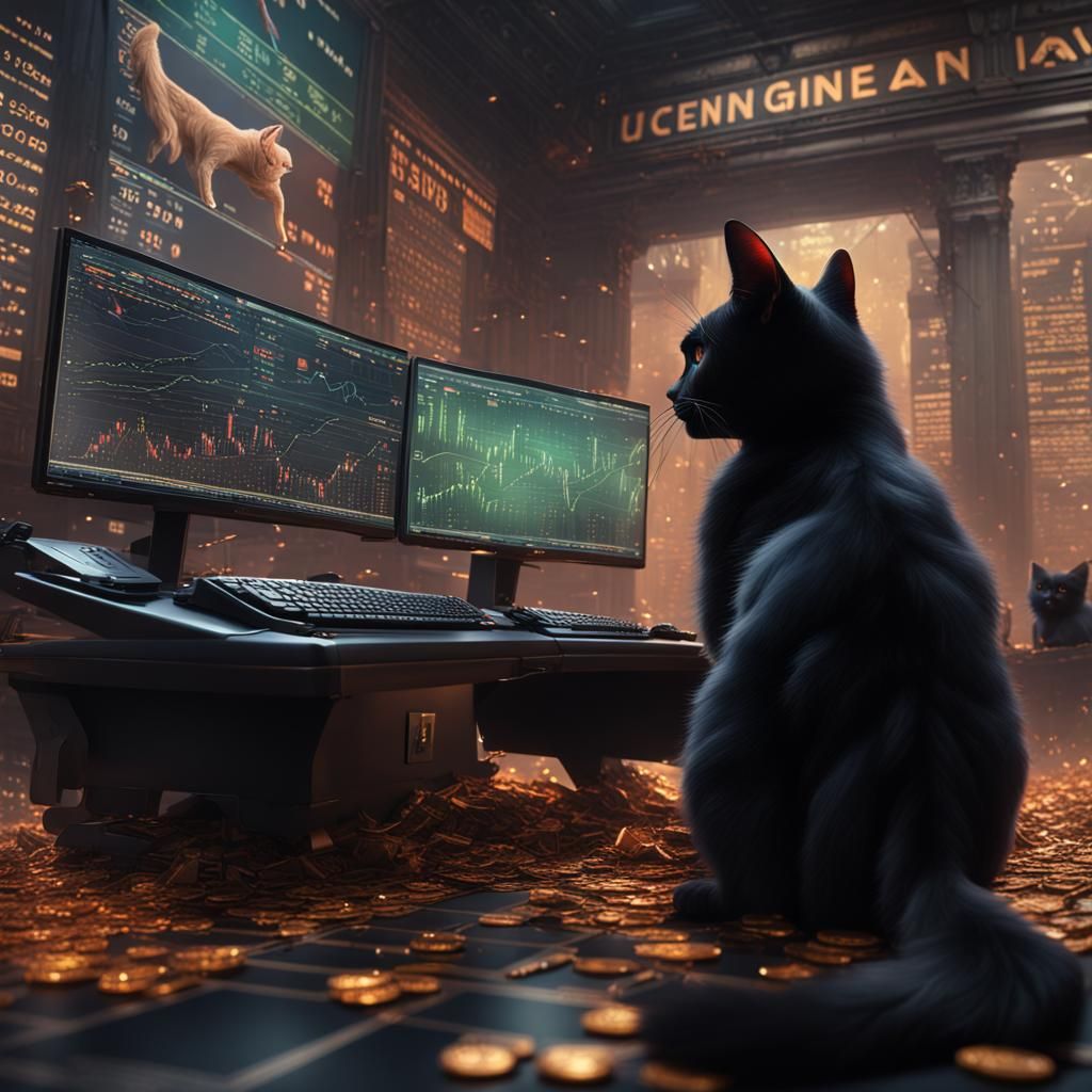Black Cats Control the Stock Market: Digital Art