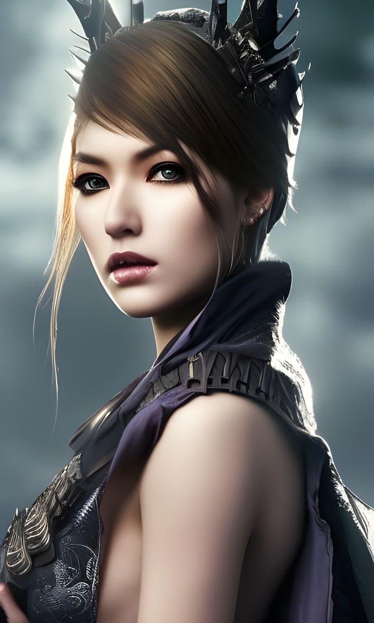 Futuristic Anime Huntress Under Silver Moon, Digital Art