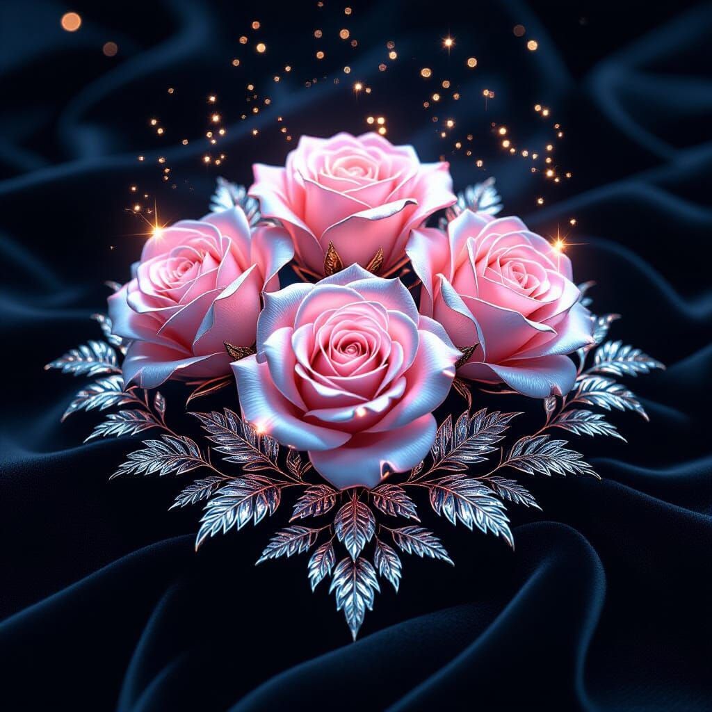 Crystallized Pink Roses with Silver-Gold Aura