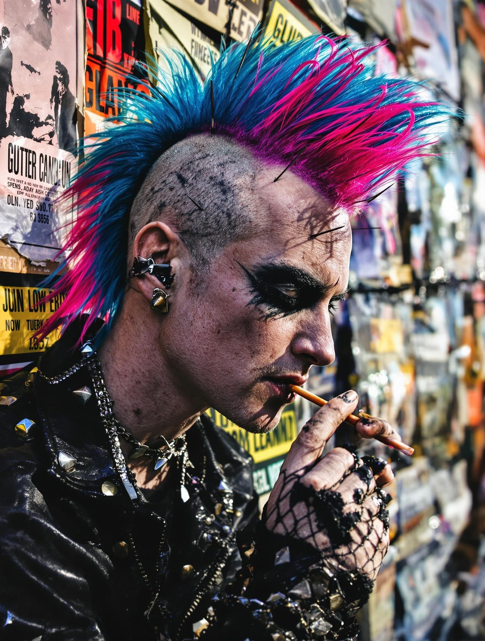 Gutter Punk Rocker in Gritty Cinematic Style