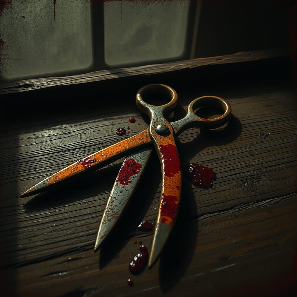 Blood-Stained Scissors in Gothic Horror Style