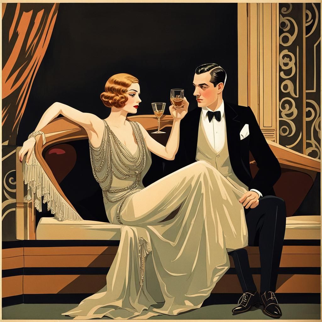 Elegant Couple at the Opera in Art Deco Style