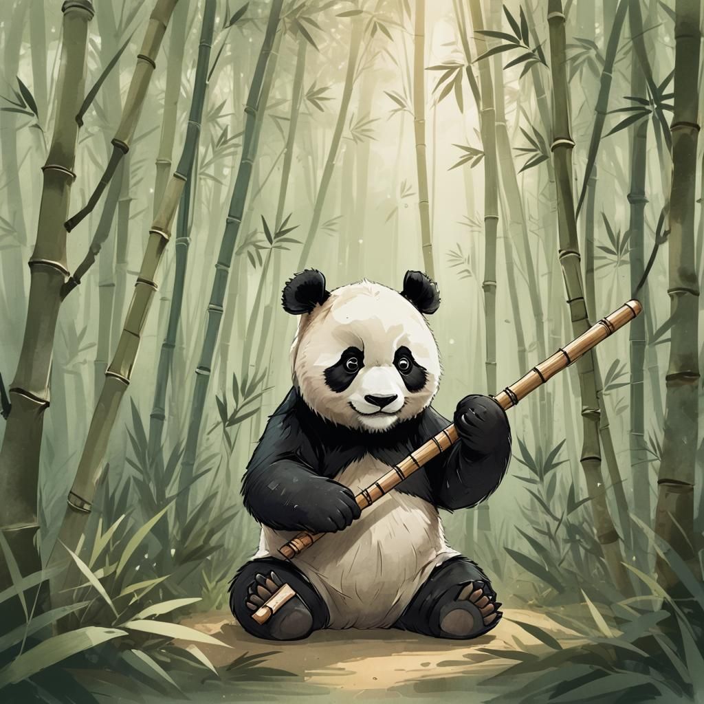 Panda Warrior in Forest: Digital Illustration