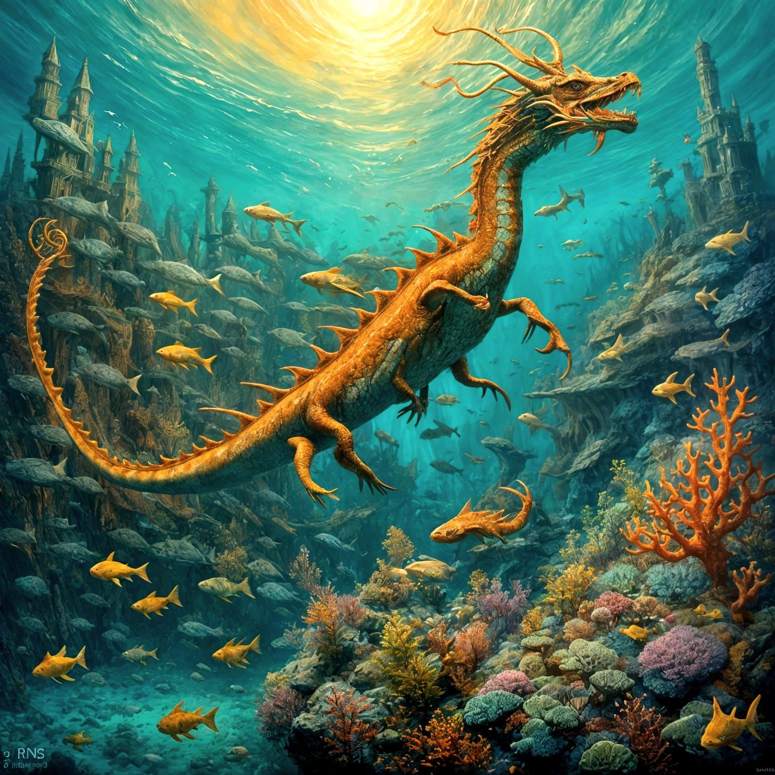 Fantastical Sea Monster in Oil Painting Style
