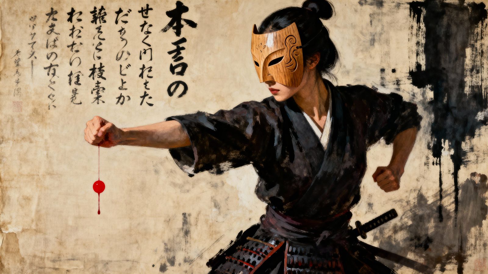 Asian Samurai Warrior in Expressive Minimalist Style