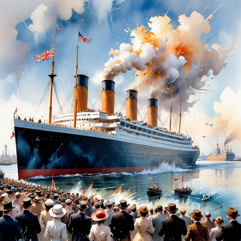 RMS Titanic's Triumphant Departure from Southampton Harbor