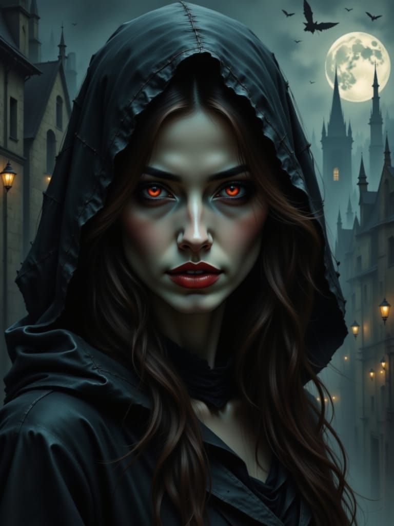 Mysterious Vampire Lady in Moonlit Paris