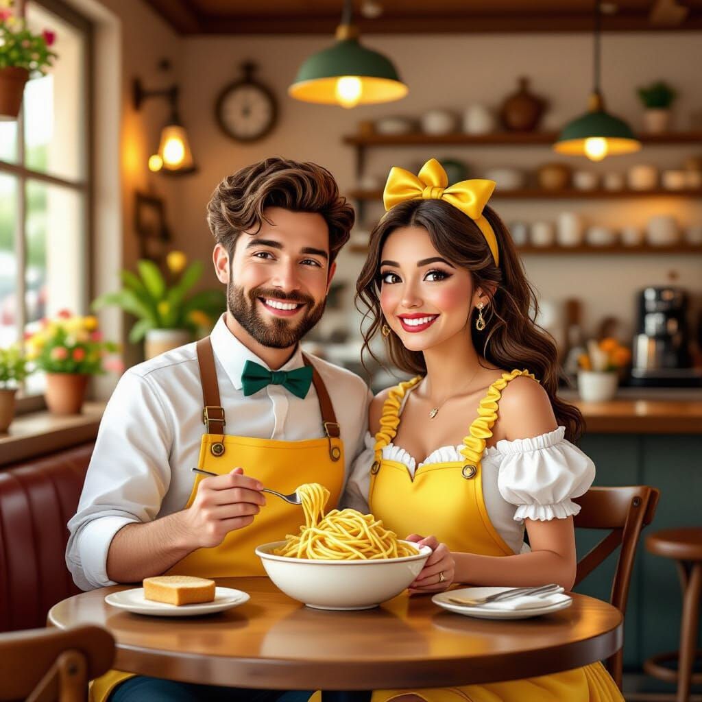 Couple Celebrates Pasta Restaurant Opening in Whimsical Styl...
