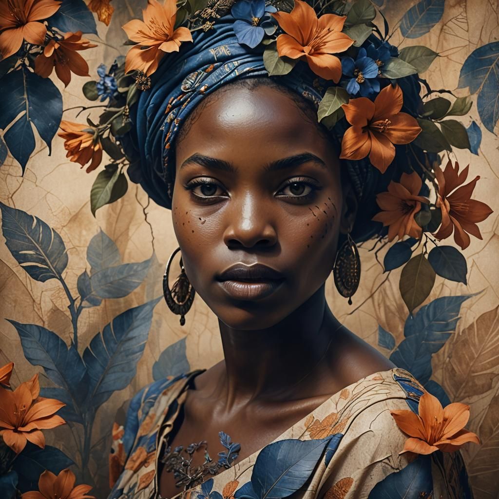 Beautiful African Woman Portrait in Floral Setting