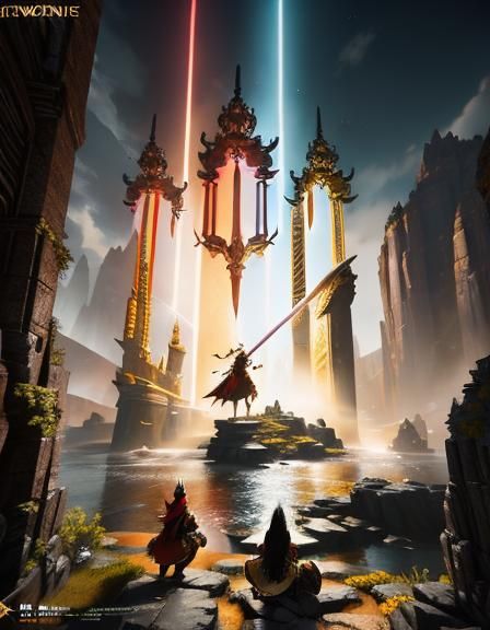 Fantasy Warriors on Rocky Cliff: Unreal Engine 3D Art