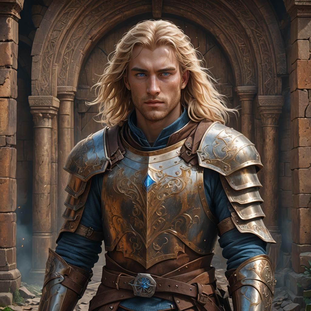 Young Paladin in Rusty Armor: Fantasy Art