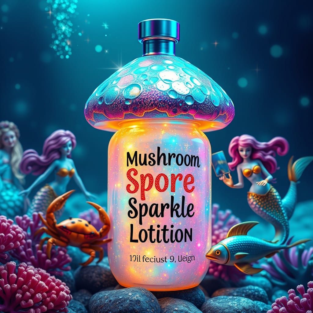 Surreal, Iridescent Mushroom Bottle in Whimsical Underwater ...