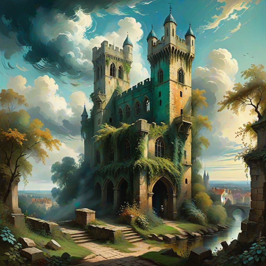 Ethereal Renaissance Landscape with Ancient Tower