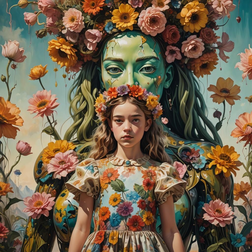 Surreal Fairytale Portrait: Girl and Android