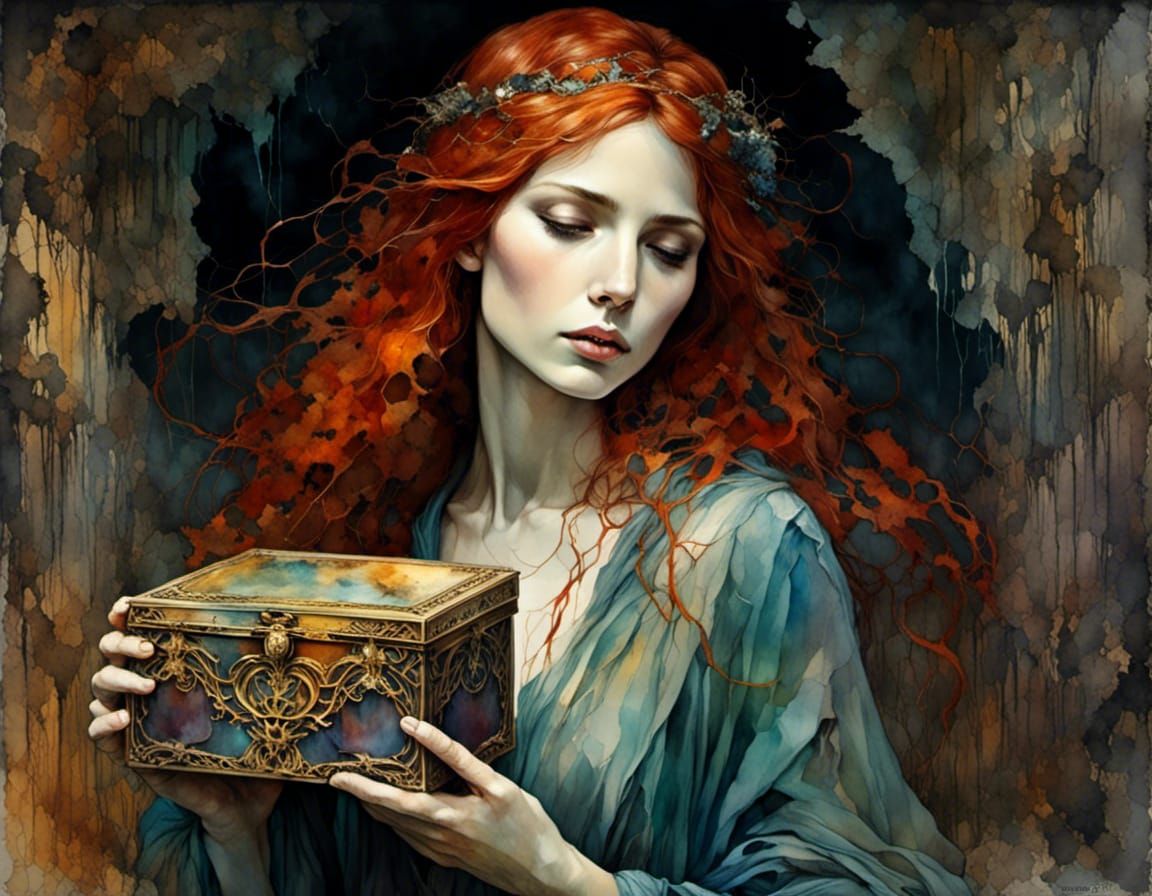 Pandora's Box: A Pre-Raphaelite Fairytale Illustration