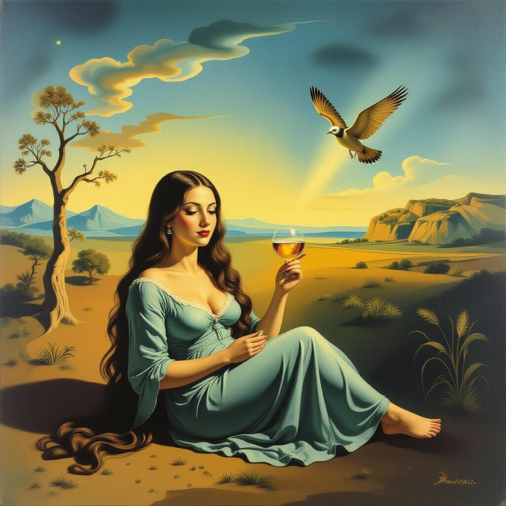 Surreal Sloth Woman as Melting Oil Painting