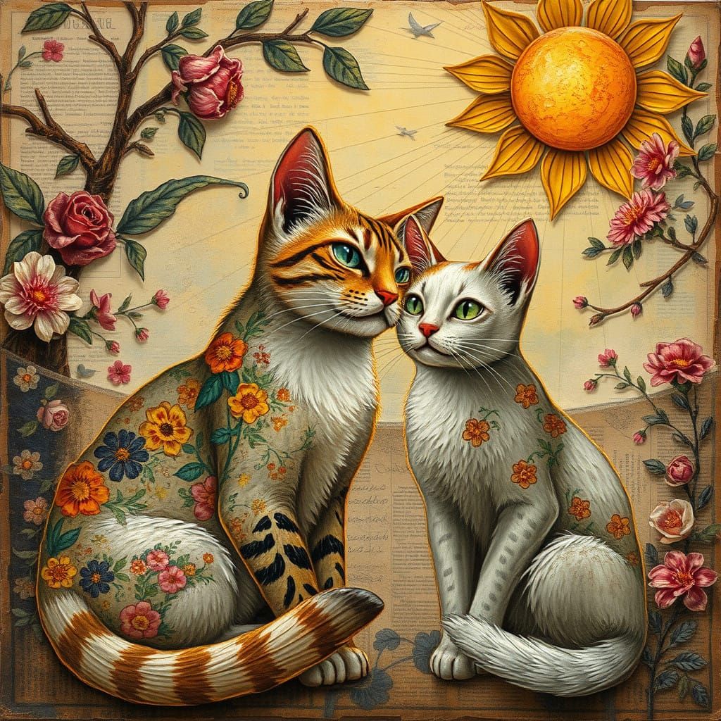 Whimsical Cats in a Fantastical Sunny Daydream Scene