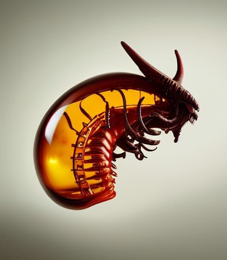 Xenomorph Encased in Amber: Hyperrealistic Close-up