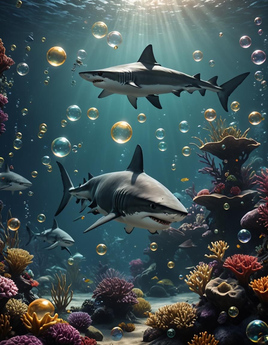 Cute Shark in Ethereal Deep Sea Scene