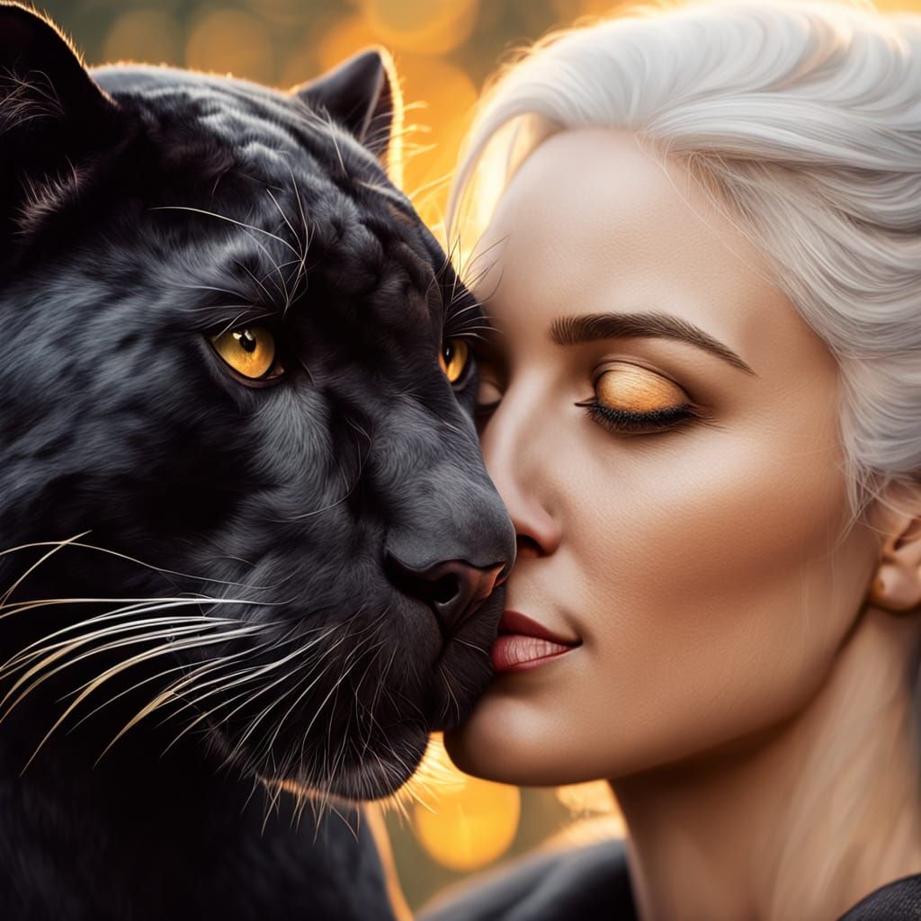 Woman and Panther in Charcoal and Watercolor