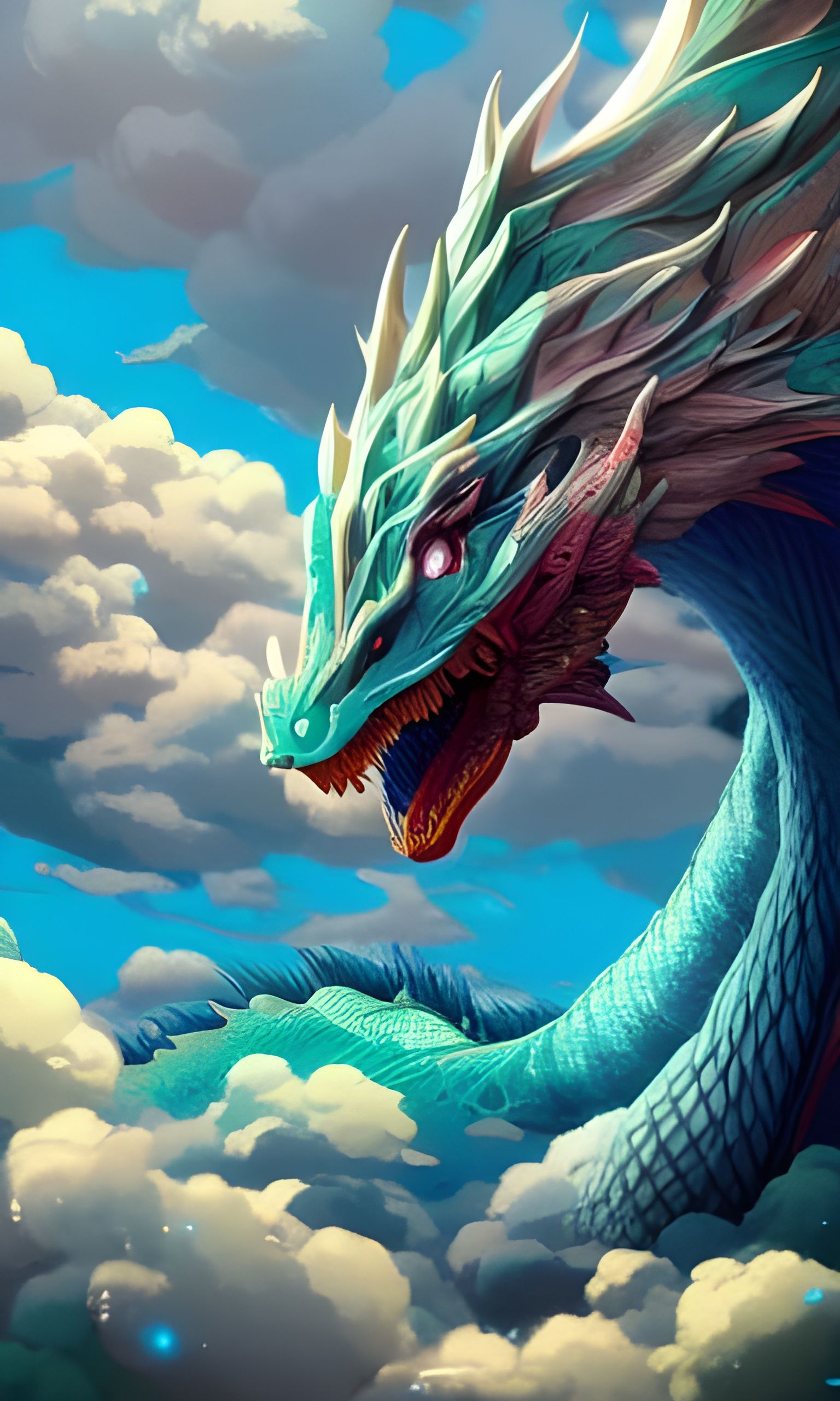 Teal Dragon Ascends Through Cloudscape, Animation Style