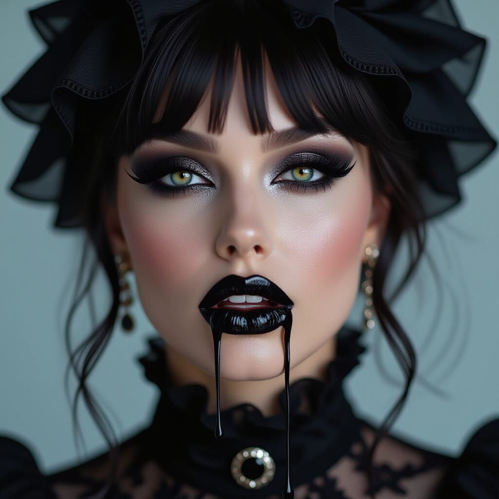 Gothic Beauty Portrait with Hyperdetailed Makeup