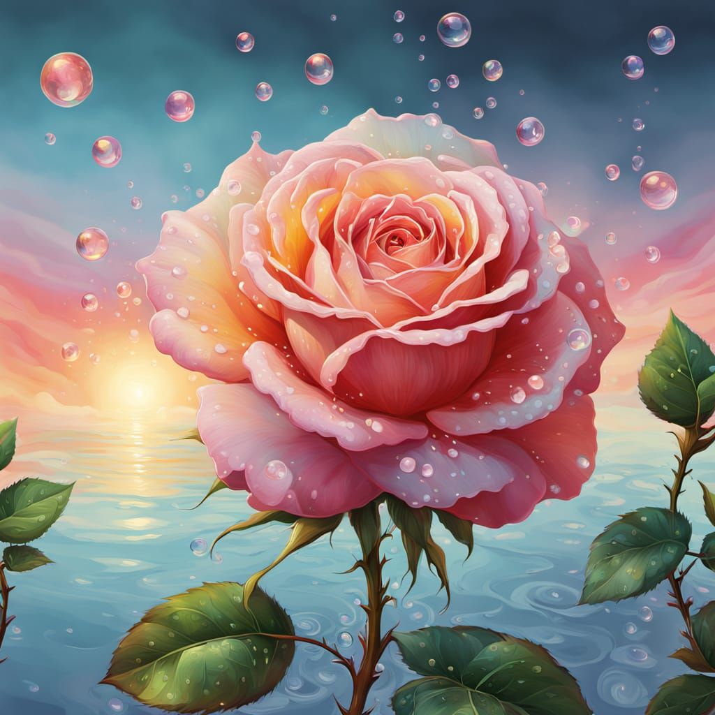 Surreal Digital Painting of a Vibrant Rose in Bloom