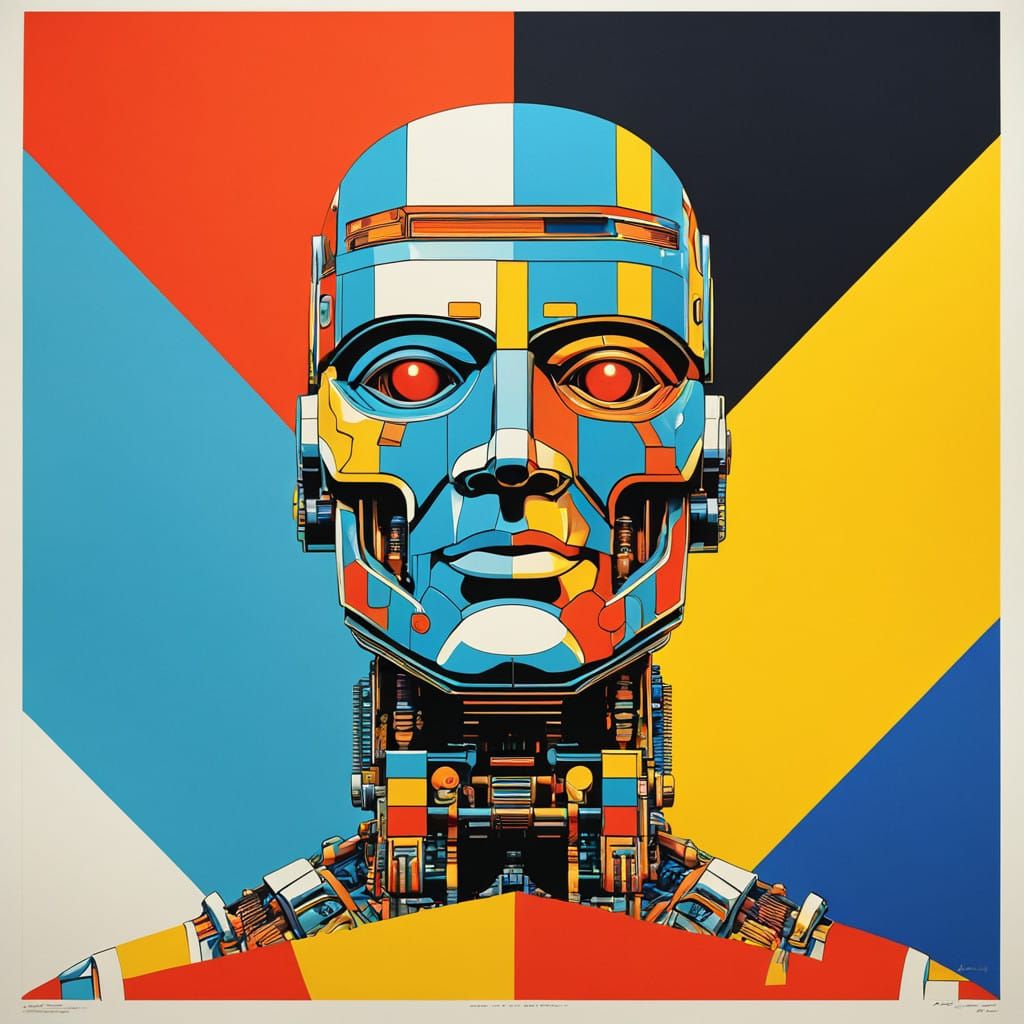 Cyborg Robot Man in Vibrant Pop Art Style