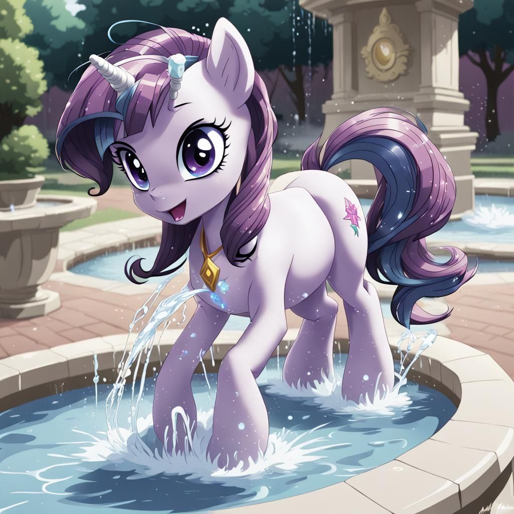 Rarity the Pony Plays in Fountain: Anime Style