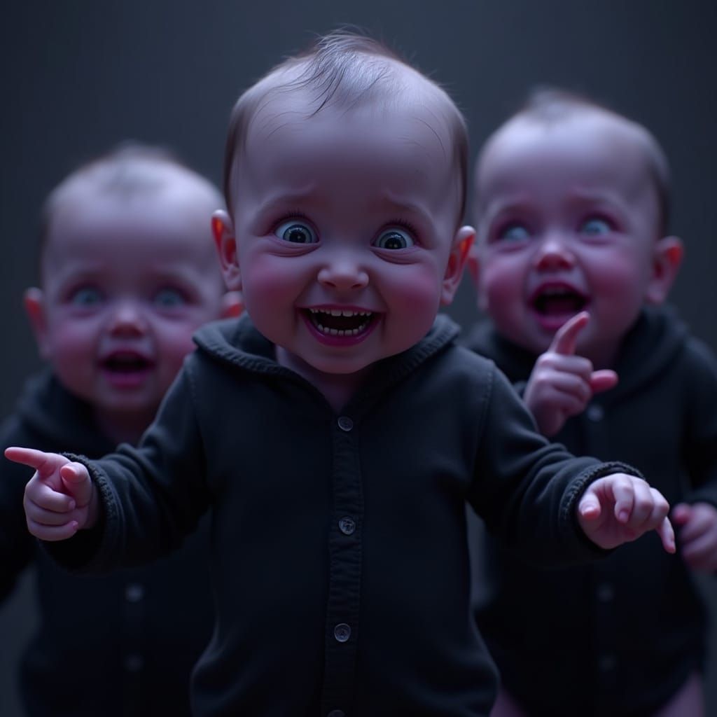 Menacing Tiny Devils with Glowing Eyes and Vampire Teeth