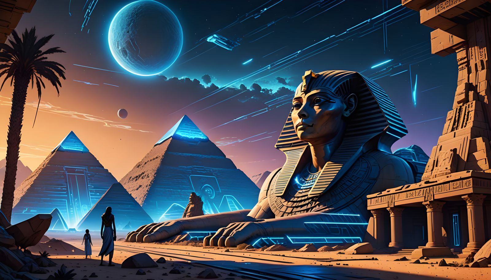 Epic Fusion of Ancient Egyptian Futurism in Cyberpunk Style