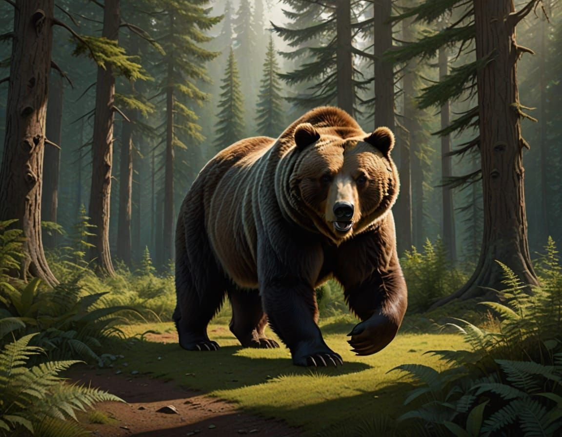 Grizzly Bear in Primeval Forest Glade