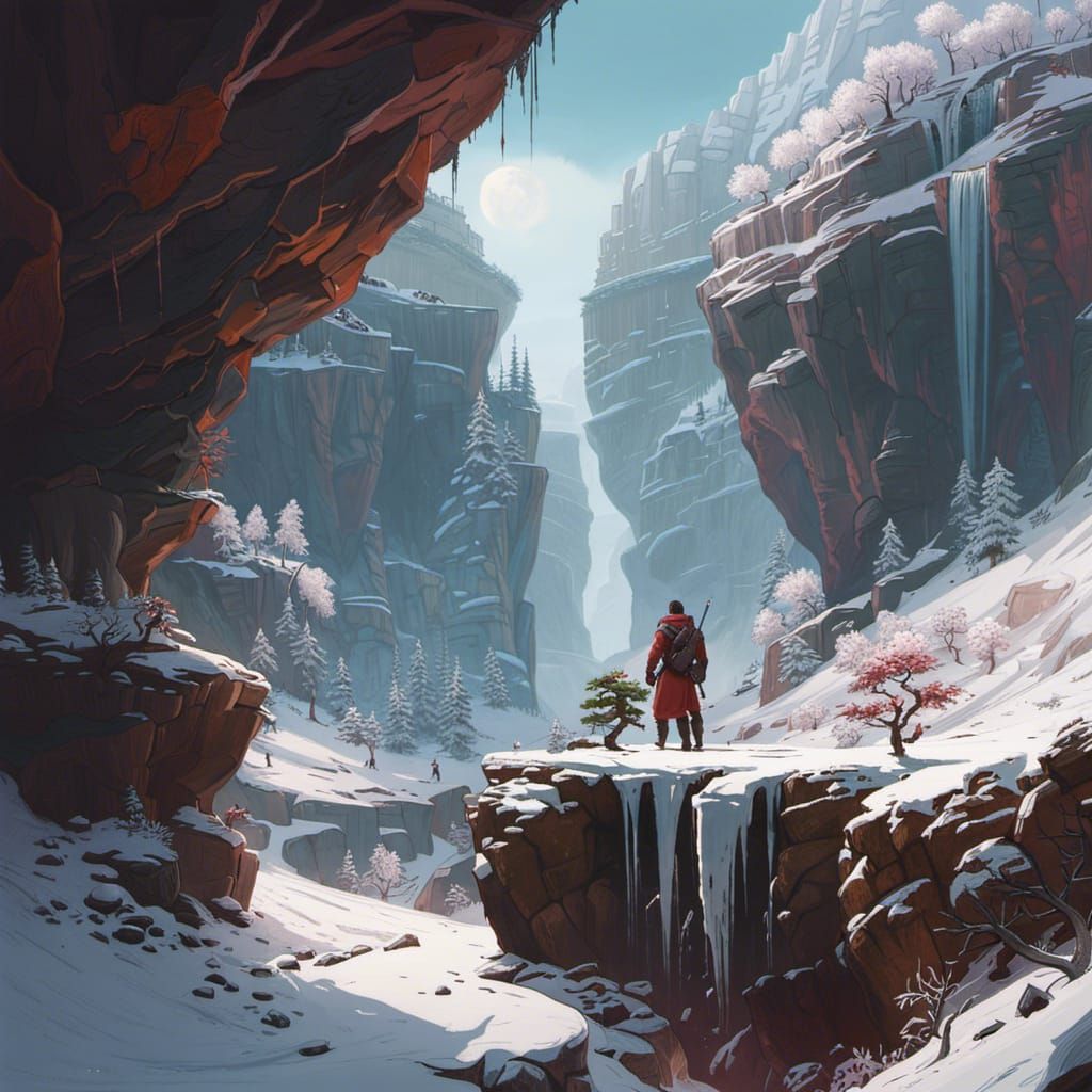 Frozen Bonsai Cave: Hyperdetailed Fantasy Art