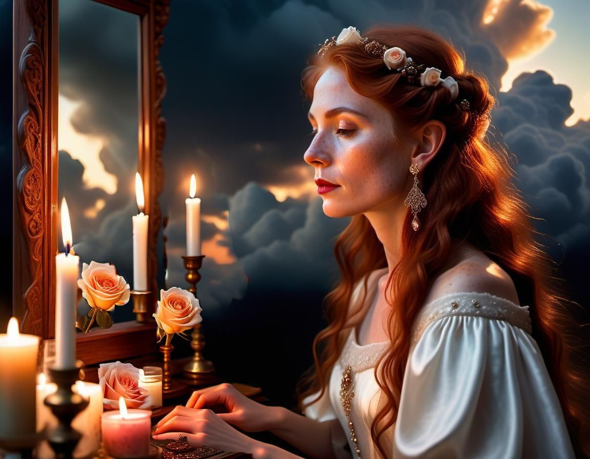 Ethereal Elf Woman in Chiaroscuro Renaissance Painting