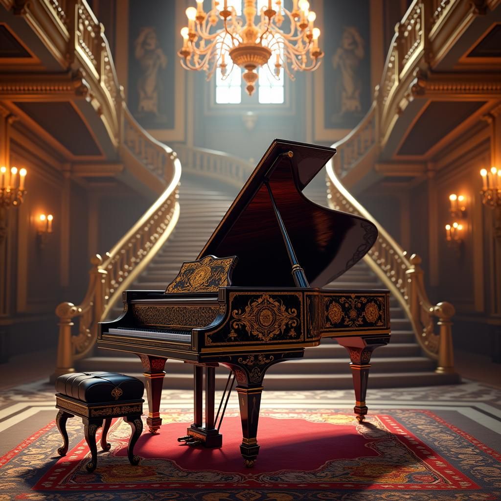 a grand piano in a mansion