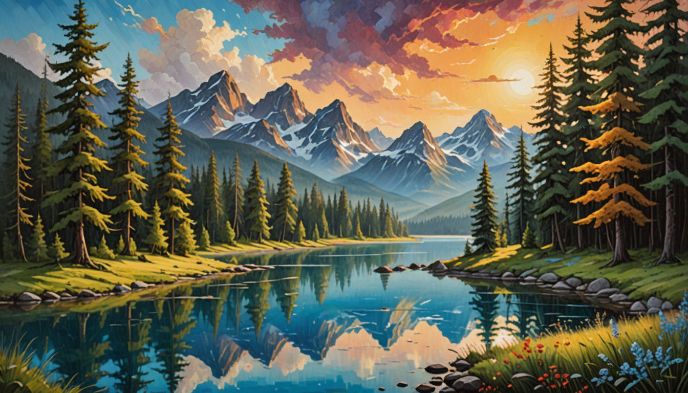 Whimsical Forest Scene in Triadic Oil Painting