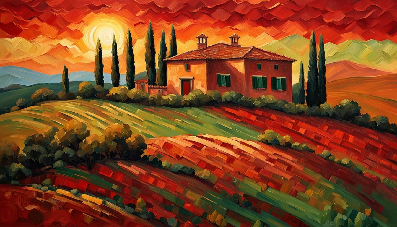 Italian Villa Landscape as Impasto Painting