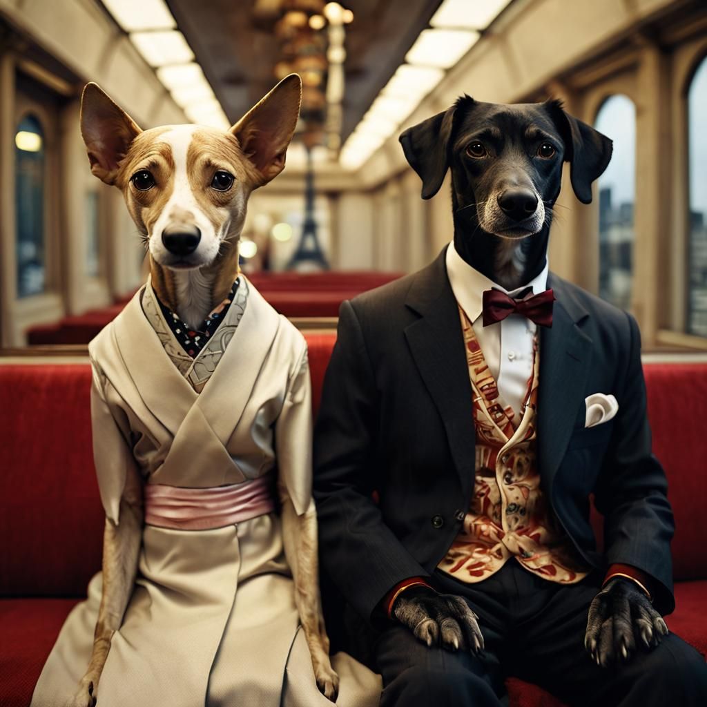 Japanese Dog Couple in Paris, Digital Photography