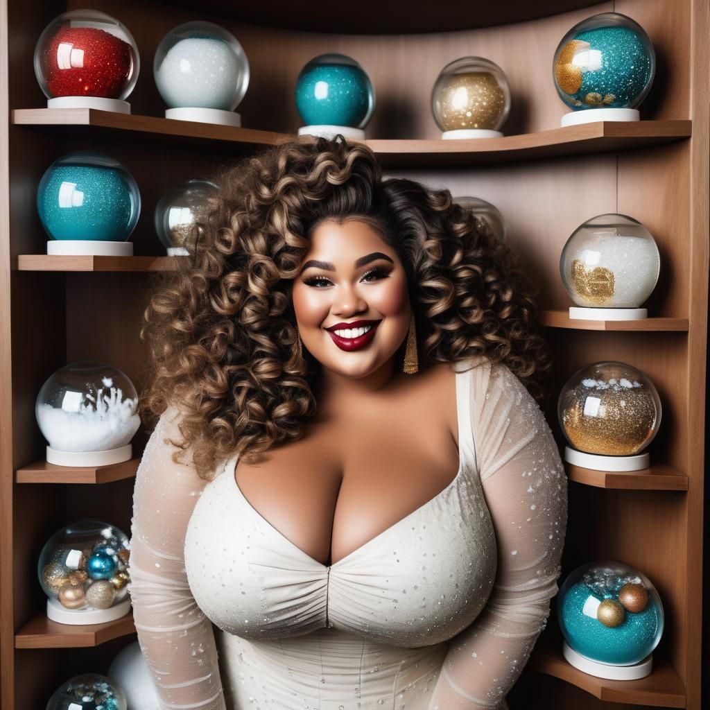 Snow Globes Featuring Plus Size Beauties on Bookshelf