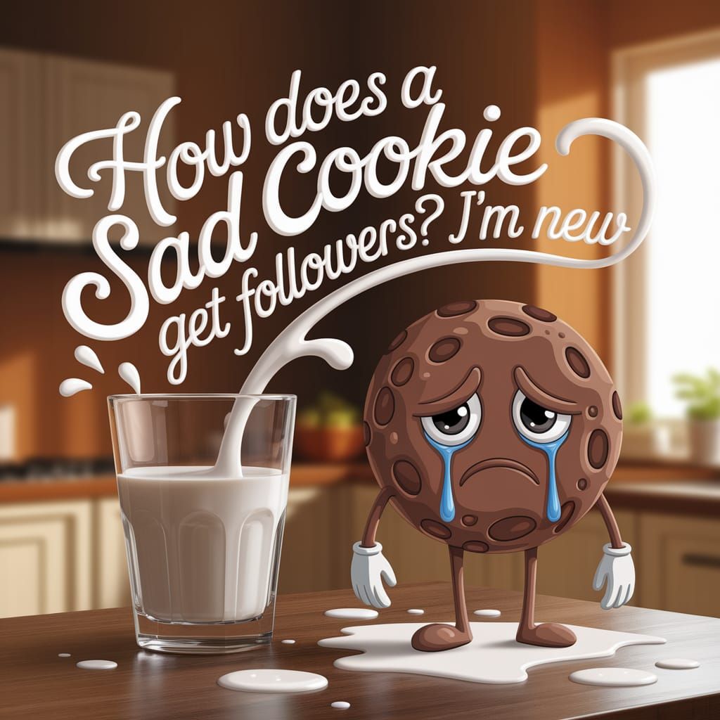 Sad Cookie Milk Spill As Cartoon Illustration