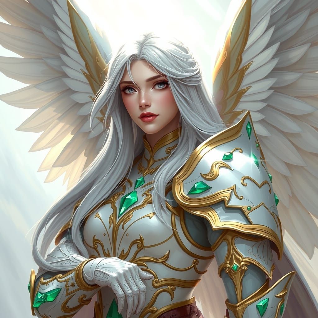 Serene Angelic Warrior in Elegant Fantasy Armor