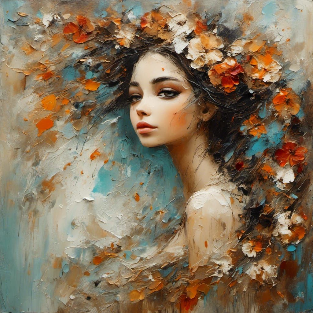 Dramatic Impasto Painting of a Fair Maiden