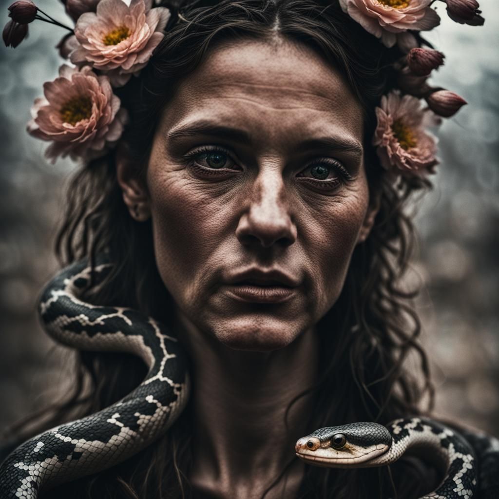Snake with Floral Adornments: Ambient Portrait