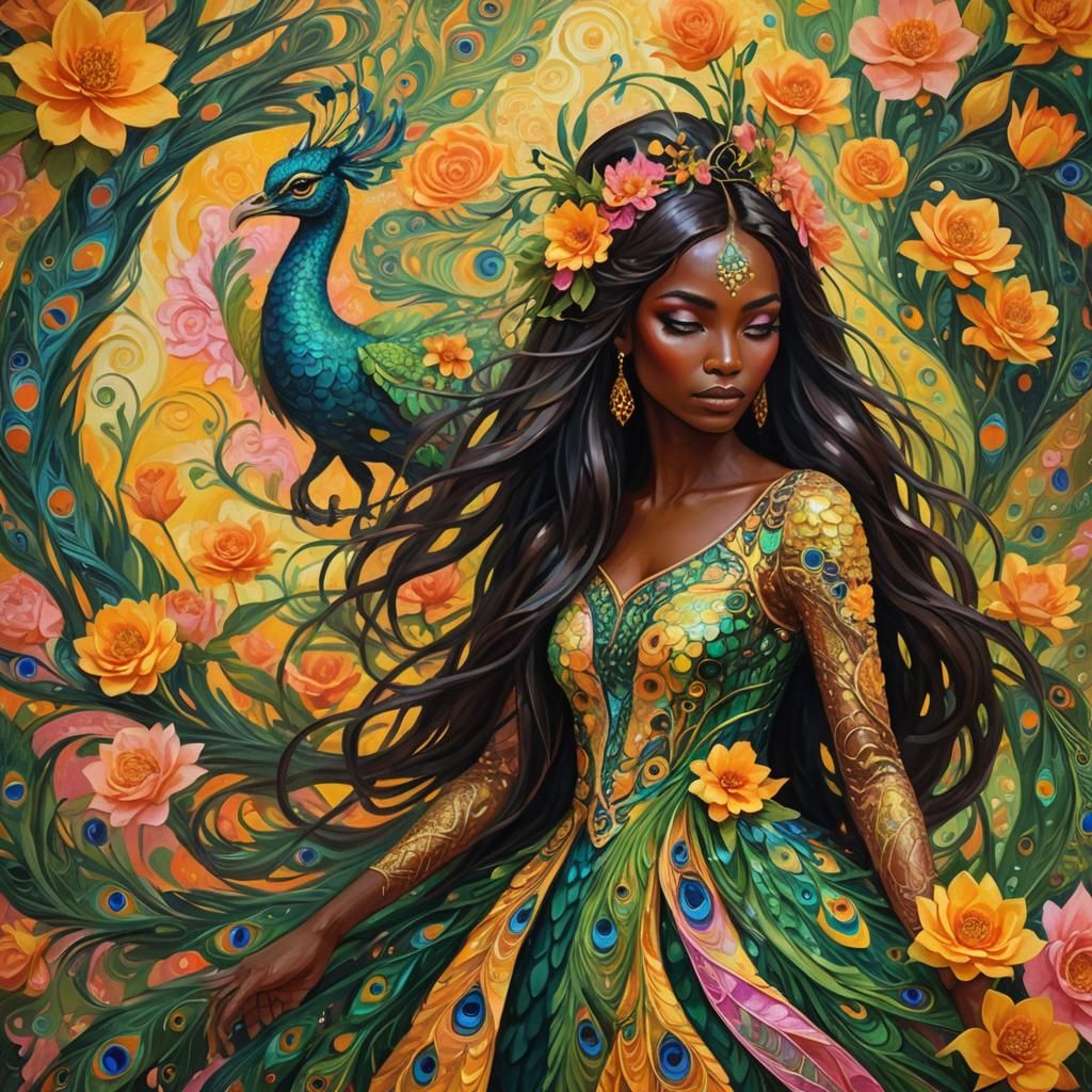 Dragon Peacock Woman in Abstract Fauvism Style