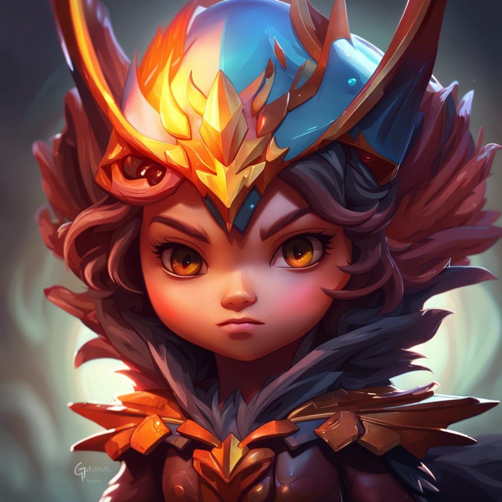 Chibi Bat Phoenix Portrait in Hyperdetailed Style