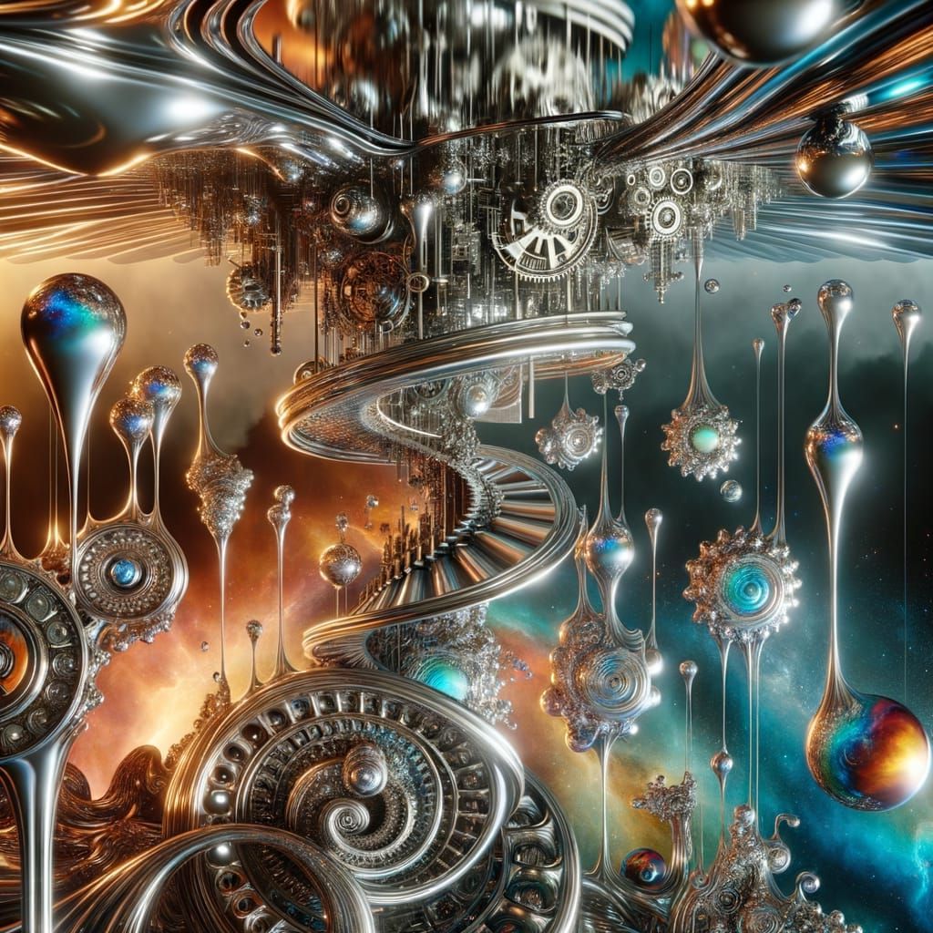 Surreal Chrome Dreamscape: Steampunk Meets Astral